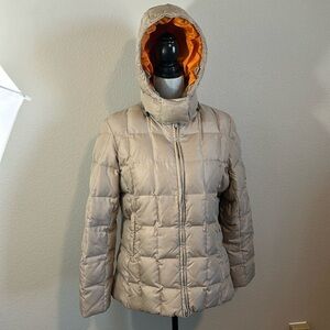 Gap Coat Womens Med Tan Orange Down Feather Puffer Quilted Full Zip Hooded